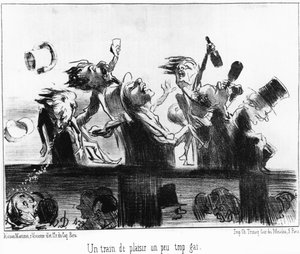 オノレ・ドーミエ（1808-1879）の鉄道をテーマにした漫画シリーズ「Les trains de Plaisir」からの引用です。"Charivari"