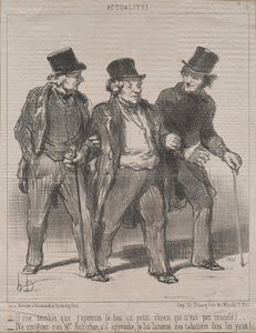 実態その7：口輪をつけられていない小さな犬に気づいたようです！...、1852。 作： Honoré Daumier