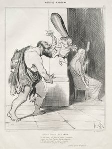古代史、プレート25：キューピッドによって征服されたヘラクレス、1842年9月18日。 作： Honoré Daumier
