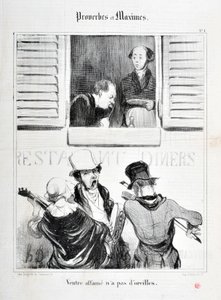 オノレ・ドーミエ（1808-1879）の作品。Charivariは1840年の作品。PROVERBES ET MAXIMES「腹の飢えには耳がない」MUSEE DES BEAUX ARTS - PALAIS LONGCHAMP, MARSEILLE