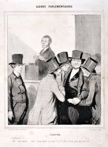 オノレ・ドーミエ（1808-1879）の作品。シャリヴァリ」は1843年の作品。セリーSCENES PARLIAMENTARY。選挙「泳げ！！！」。"ああ、友よ......良き友よ......今夜は私の人生で最も素晴らしい日だ！"マルセイユ、ロンシャン宮殿の美術館 作： Honoré Daumier
