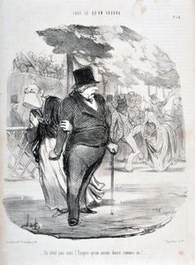 オノレ・ドーミエ（1808-1879）の作品。Charivariは1849年の作品。Serie ALL WHAT YOU WILL WILL "こんな風に踊るのは帝国の下ではありえない！..."マルセイユ、ロンシャン宮殿の美術館 作： Honoré Daumier