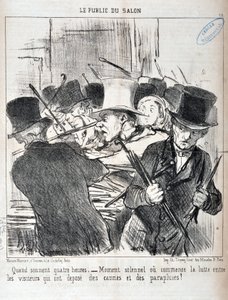 オノレ・ドーミエ（1808-1879）の作品。Charivariは1852年の作品。Serie LE PUBLIC DU SALON - "When sound four hours.- solemn moment or begins the struggle between visitors who has deposited canes and umbrellas" MUSEE DES BEAUX ARTS - PALAIS LONGCHAMP, 作： Honoré Daumier