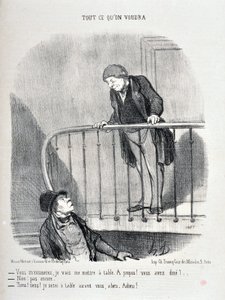 オノレ・ドーミエ（1808-1879）の作品。Charivariは1853年の作品です。セリエ ALL WHAT YOU WILL WILL 「失礼します、テーブルに座ります。それがどうした！？食事をしたのか？- いや、まだだよ。"それでは、私が先にテーブルに着きます" MUSEE DES BEAUTS ARTS - PALAIS L 作： Honoré Daumier
