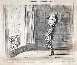 オノレ・ドーミエ（1808-1879）の作品 シャリヴァリは1854年の作品。Serie TENNIQUES ET OWNIRES "Mr Vautour - Bon!...これは別の家が撃ち落とされたものだ...。私は各借家人に200フランずつ増額します！」。ロンシャン宮殿の美術博物館 作： Honoré Daumier