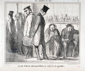 オノレ・ドーミエ（1808-1879）の作品。Charivariは1855年の作品。Serie LES Chemins de fer "The waiting room or the quarter hour of disagree reflexions" MUSEE DES BEAUX ARTS - PALAIS LONGCHAMP, MARSEILLE 作： Honoré Daumier