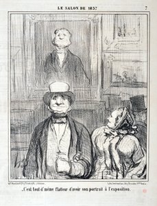 オノレ・ドーミエ（1808-1879）の作品。Charivariは1857年のもの。Serie SALON DE 1857 「-彼の肖像を展覧会に出すのはやはりお世辞にも良いとは言えない」MUSEE DES BEAUX ARTS - PALAIS LONGCHAMP, MARSEILLE 作： Honoré Daumier