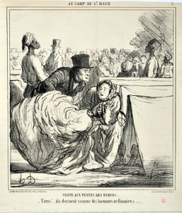 オノレ・ドーミエ（1808-1879）のアートワーク シャリヴァリは1859年の作品です。Serie AU CAMP DE SAINT MAUR ターコイズのテントを訪ねる。"ここでは、普通の人のように眠っている...。マルセイユのロンシャン宮殿にある美術博物館 作： Honoré Daumier