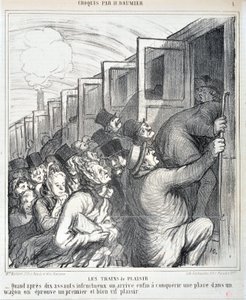 オノレ・ドーミエ（1808-1879）の作品。Charivari」は1864年の作品。Serie Sketch Les trains de plaisir 「10回の襲撃に失敗した後、ついに馬車である場所を征服することができたとき、私たちは初めての、そして非常に生き生きとした喜びを経験する」 MUSEE DES BEAUX AR 作： Honoré Daumier