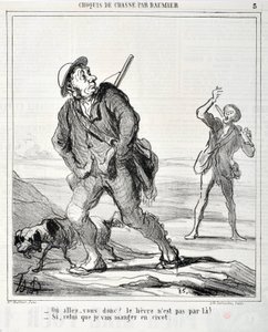 オノレ・ドーミエ（1808-1879）の作品「シャリヴァリ」は1864年に制作されました。シャッセのスケッチ「Ou va donc?うさぎはそこを通っていない！？- もし私がシベットで食べようとしているものなら」MUSEE DES BEAUX ARTS - PALAIS LONGCHAMP, MARSEILLE 作： Honoré Daumier