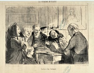 オノレ・ドーミエ（1808-1879）の作品。1853年12月20日の「Le Charivari」紙に掲載。Serie LA COMEDIE HUMAN "Lecture d