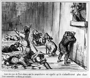 オノレ・ドーミエ（1808-1879）の一連の漫画「Tenants et Proprietaires」からの引用。"Charivari" 作： Honoré Daumier