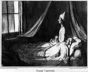 オノレ・ドーミエ（1808-1879）による風刺画「彼を見ることを信じる」。"チャリバリ" 作： Honoré Daumier