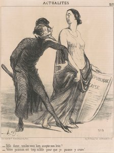 美しい女性…私の腕を受け取ってくれませんか？ 作： Honoré Daumier