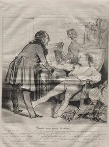カリカチュラナ、プレート72：疝痛を治すためのレシピ、1838年1月14日。 作： Honoré Daumier