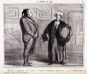 科学に関する漫画セリフ「1857年のコメットについて"Mossieu, I leave your service..."オノレ・ドーミエ（1808-1879）による版画。3月13日の新聞「ル・シャリヴァリ」からの抜粋