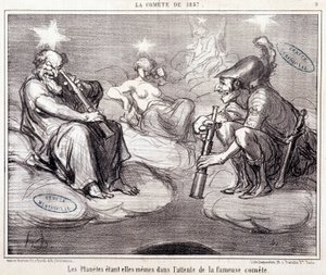 科学に関する漫画セリエスール「1857年のコメット」。"惑星は自ら有名なコメットを待っている"。オノレ・ドーミエ（1808-1879）による版画、3月25日 作： Honoré Daumier