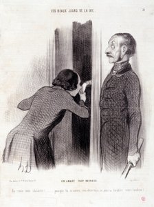 夫婦を描いた漫画シリーズ "The Beautiful Days of Life"。"幸せすぎる恋人..."オノレ・ドーミエ（1808-1879）による版画。9月1日の新聞「ル・シャリヴァリ」からの抜粋