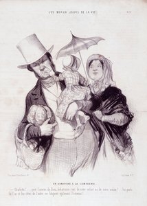 家族についての漫画。シリーズ "The Beautiful Days of Life"。田舎の日曜日..."オノレ・ドーミエ（1808-1879）による版画。7月21日の新聞「ル・シャリヴァリ」からの抜粋 作： Honoré Daumier