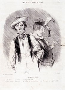 二人のアルコール依存症患者を描いた漫画。セリー「Les Beaux Days de la Vie」。"マルディグラ...」。Honore DAUMIER（1808-1879）による版画。8月9日の新聞「ル・シャリヴァリ」からの抜粋 作： Honoré Daumier