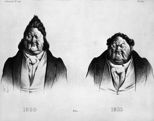 ドーミエ（1808-1879）によるルイ・フィリップ1世（1773-1850）を描いた漫画（『ジャーナル』第145号所収）。1833年頃のエングレーヴィング 作： Honoré Daumier