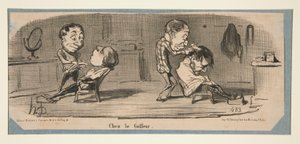 1853 年 2 月 3 日、16 日、19 日、チャリヴァリのテーラー、美容院で 作： Honoré Daumier