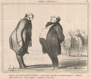 証券取引所に遅れて到着すると... 作： Honoré Daumier