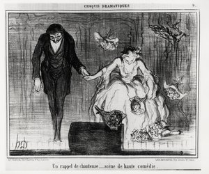ドラマチックなスケッチ：歌手の念祷、ハイ・コメディの場面。オノレ・ドーミエ（1808-1879）による挿絵、『シャリヴァリ』1月9日号掲載 作： Honoré Daumier
