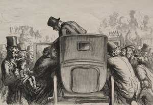 ユニバーサル エキシビション: 外国人はすべての施設を見つけてホテルに戻ります 作： Honoré Daumier