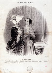 ファッション漫画。セリー「人生の美しい日々」。"11月4日の「パメラの帽子...」の様子 作： Honoré Daumier