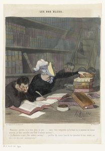 公共図書館の読書台の後ろにいる人影 Les Bas Bleus (オブジェクトのシリーズ タイトル) 作： Honoré Daumier