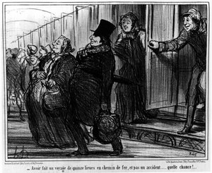 15マイルの鉄道を作り、しかも事故ではない......なんてチャンスなんだ！ : オノレ・ドーミエ（1808-1879）の鉄道に関する一連の漫画「Actualites」より。"Charivari"