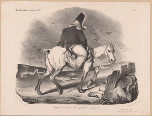 死体の中で馬に乗ったフランス王ルイ フィリップ 1 世の似顔絵 Voyage à travers les peoples empressées (オブジェクトのタイトル) 作： Honoré Daumier