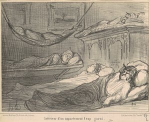 詰め込みすぎのアパートのインテリア... 作： Honoré Daumier
