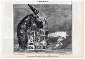 1857 年の彗星、有名なアヒルを放つドイツの天文学者、パブ Le Charivari から。 1858年。 作： Honoré Daumier