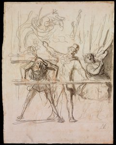 La Parade - The Side-Show - Daumier, Honore (1808-1879) - 1865 - 黒チョーク、紙に水彩 - 39,8x30,4 - Szepmuveszeti Muzeum、ブダペスト 作： Honoré Daumier