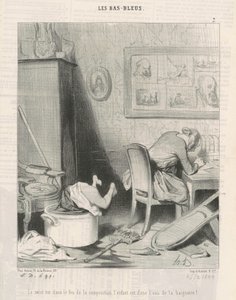 お母さんは構図の火に、子供は湯船の水に！ 作： Honoré Daumier