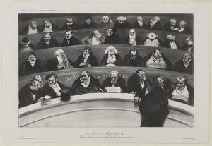 Le Ventre Législatif:Aspect des bancs ministériels de la chambre improstituée de 1834、つまり「立法の腹の中」。1834年の売春婦会議所の大臣席の眺め 作： Honoré Daumier