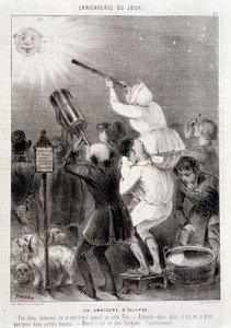 日食の素人たち - ドーミエのエングレーヴィング、「シャリヴァリ」誌、v.1840年掲載