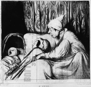 オノレ・ドーミエ（1808-1879）の「聴覚：五感のシリーズ」。"Charivari" 作： Honoré Daumier
