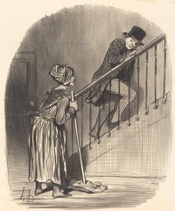 私の妻は家にいますか？ 作： Honoré Daumier