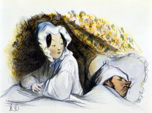 ベッドの中の男と女：「Naughty sleeper!Go...", "History of Erotic Art" by Edouard Fuchs, Berlin 作： Honoré Daumier