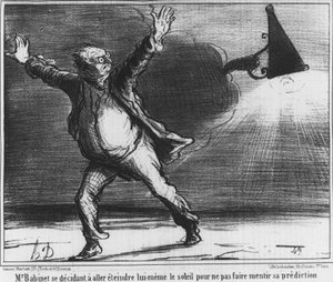 ムッシュ・バビエントは、1857年のオノレ・ドーミエの彗星（1808-1879）を題材にした風刺画である、彼の予言が嘘にならないように、自分で太陽を消しに行くことにした。 作： Honoré Daumier