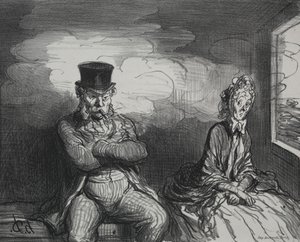 電車の中で：楽しい仲間 作： Honoré Daumier