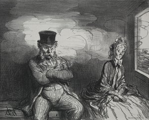 On the Train：A Pleasant Companion、1862。 作： Honoré Daumier