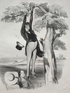 パストラル、プレート2：梅を激しく揺する危険...、1845。 作： Honoré Daumier