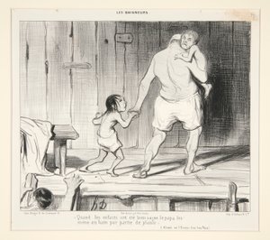 子供たちが行儀が良いとき、父親は楽しみのために彼らを風呂に連れて行きます. Les Baigneurs より 作： Honoré Daumier