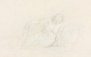 腕に寄りかかるリクライニング女性、185560。 作： Honoré Daumier