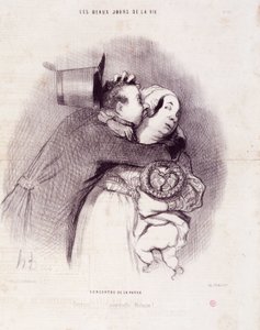 シリーズ「人生の美しい日々」。国の会合...」。オノレ・ドーミエ（1808-1879）による版画。9月8日の新聞「ル・シャリヴァリ」からの抜粋 作： Honoré Daumier