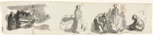 右に4つの数字のグループがある研究シート（直腸） 作： Honoré Daumier
